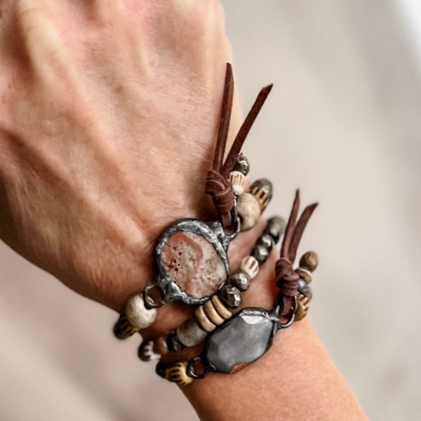 Pyrite Bracelet With Artisan Stone Focal/Boho Chic/Gift For Her/Boho Bracelet/Hippie Chic/Rustic Jewelry/Gemstone Jewelry/Rustic Jewelry