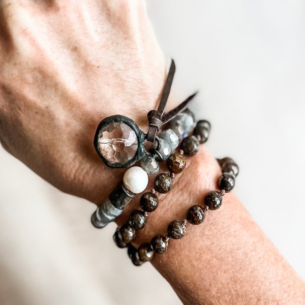 Labradorite Bracelet With Freshwater Pearl/Fall Style/Boho Chic/Boho Glam/Rustic Jewelry/Boho Bracelet/Gift For Her/Gemstone Bracelet