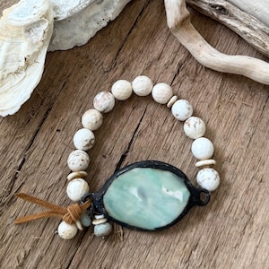 White Turquoise Bracelet With Aqua Stone Focal/Boho Chic/Gift For Her/Boho Bracelet/Hippie Chic/Stone Bracelet/Beach Bracelet/Stone Jewelry
