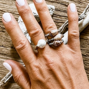 Czech Glass Beaded Ring With Natural Mini Shell: Beachy Boho Jewelry