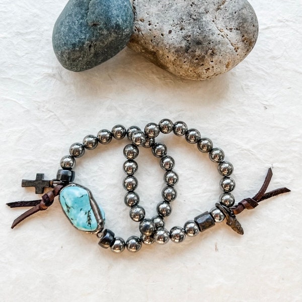 Pyrite Bracelet With Artisan Stone Focal/Boho Chic/Gift For Her/Boho Bracelet/Hippie Chic/Rustic Jewelry/Stone Jewelry/Cowgirl Jewelry