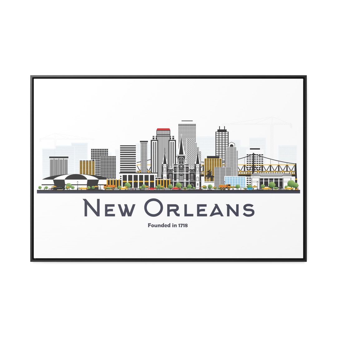 New Orleans City Skyline in a Framed Canvas Print, New Orleans Decor