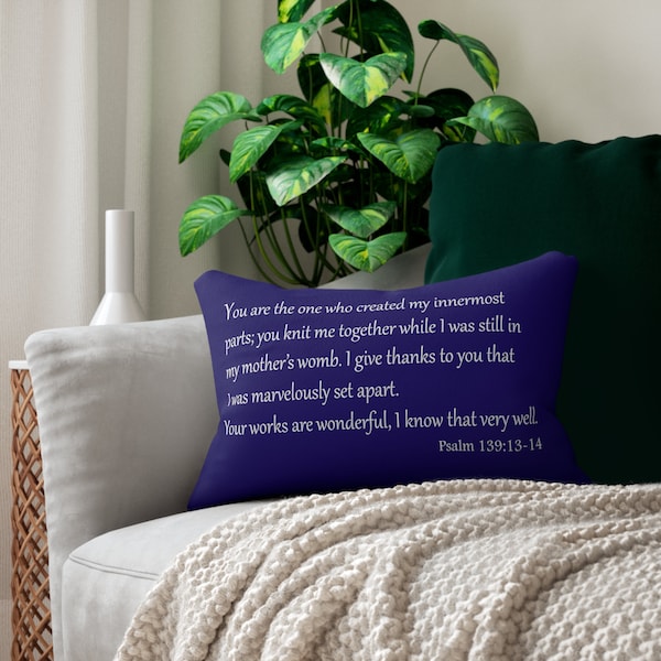 Bible Verse Pillow | Scripture Pillow | Christian Decor | Inspirational Decor | His works are wonderful | Psalm 139:13-14 - Navy Blue