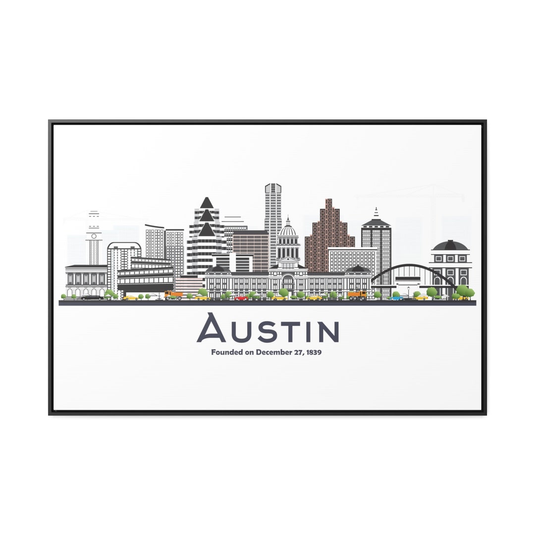 Austin City Skyline in a Framed Canvas Print, Austin Texas Decor