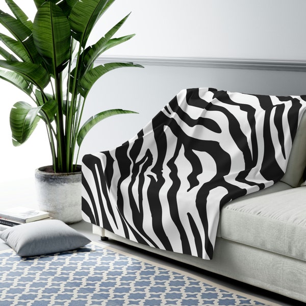 Zebra Print Sherpa Fleece Blanket - White