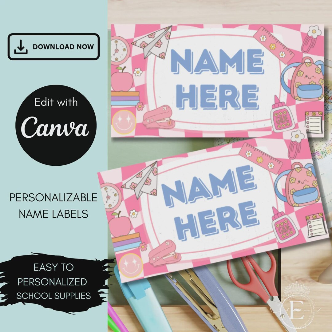Editable School Supply Labels: Preppy Girl Stickers, Canva Template - Etsy