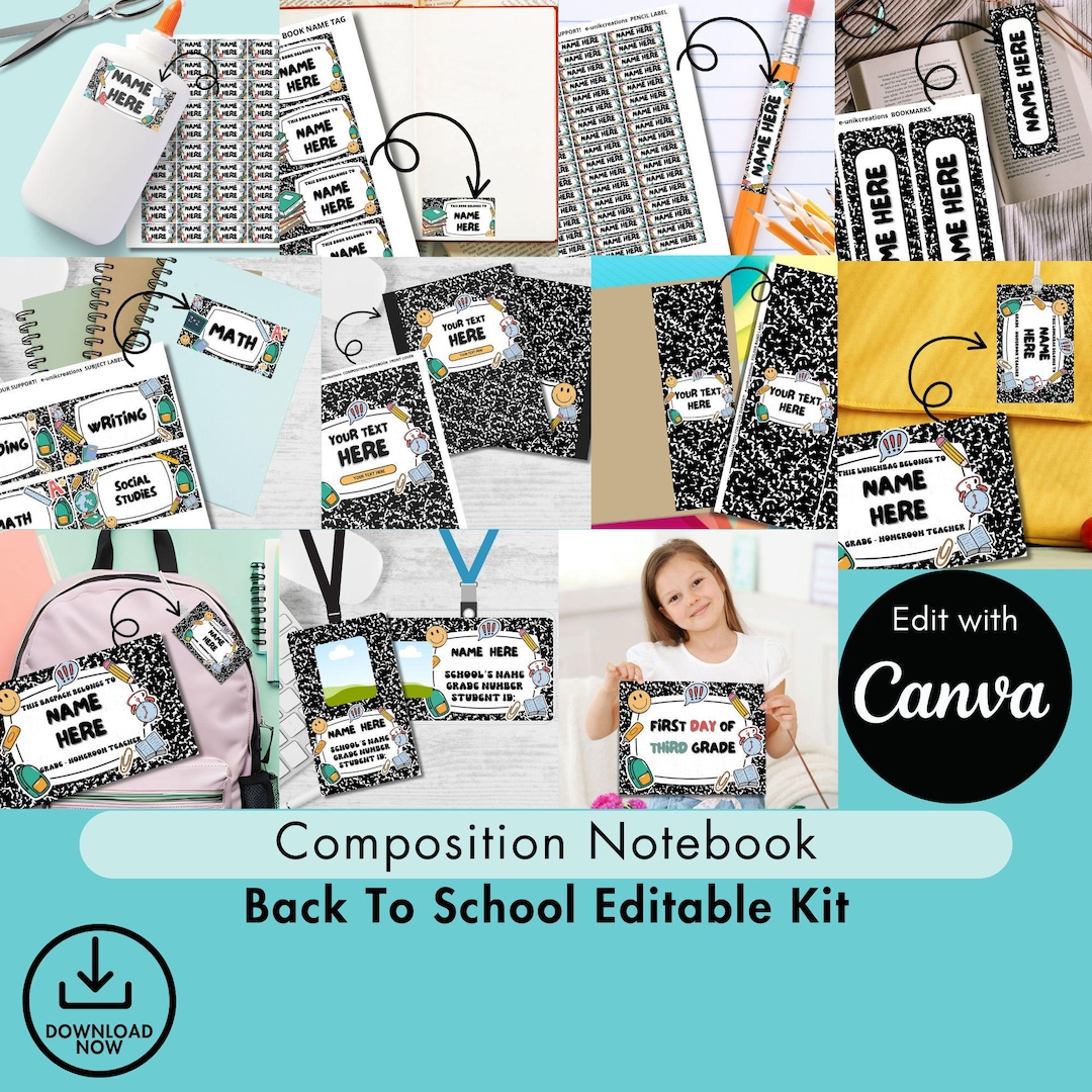 Composition Notebook Back to School Kit Editable Canva Template - Etsy