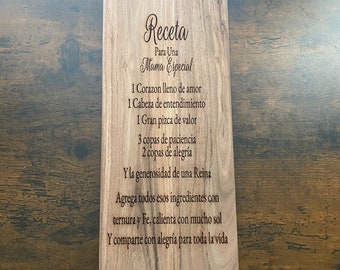 Custom Recipe Cutting Board, Charcuterie Board, Recipe for special  mom, Spanish and English customize, para mama, perfect Mother’s Day gift