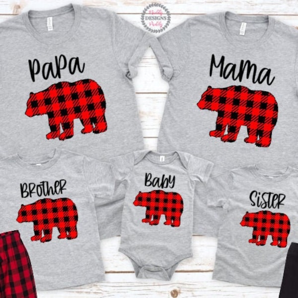 Papa Bear Pajamas, Mama Bear Pajamas, Buffalo Plaid Pants, Christmas Pajamas, Matching Pajamas, Family Pajamas, Bear Family Pajamas