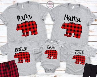 Papa Bear Pajamas, Mama Bear Pajamas, Buffalo Plaid Pants, Christmas Pajamas, Matching Pajamas, Family Pajamas, Bear Family Pajamas