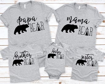 Matching Bear Family Shirt: Custom Mama, Papa, Baby Bear Cotton Tee