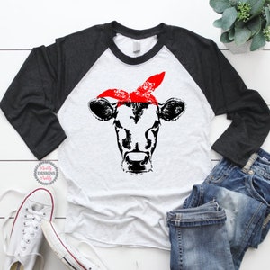 Cow T-Shirt, Cow Shirt, Farm Shirt, Cowgirl Shirt, Cow With Bandanna Shirt, Heifer Shirt, Cute Cow Shirt, Cow Lover Gift, Cow Bandana Tee
