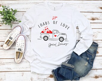 Valentines Day Shirt, Loads Of Love Shirt, Hugs and Kisses Shirt, Valentines Day Long Sleeve, Gift For Her, Womens Valentines Shirt, Heart