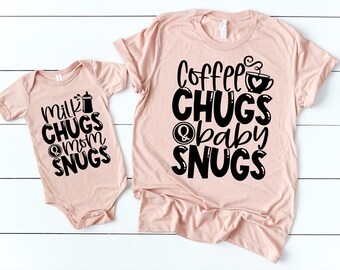 Mommy and Me Matching Shirts, Coffee Chugs and Baby Snugs Shirt, Milk Chugs and Mama Snugs Tee, Funny Mom Shirt, Cute Mom Gifts, New Mom Tee
