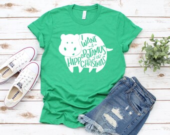 Camisa de Navidad, Quiero un hipopótamo para la camisa de Navidad, Camisas de Navidad divertidas, Hipopótamo para la camisa de Navidad, Camisetas de Navidad familiares