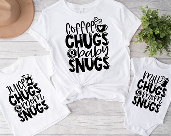 Mommy and Me Matching Shirts, Coffee Chugs and Baby Snugs Shirt, Milk Chugs and Mom Snugs, Juice Chugs Mom Snugs, Mom Daughter Shirts