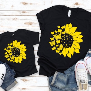 Mommy and Me Shirts, Sunflower Shirt, Mother and Daughter Shirts, Matching Shirts, Butterfly Shirt, Mom and Me Shirts, Mother's Day Shirt image 1