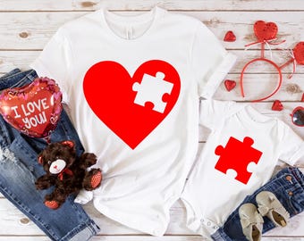Puzzle Heart Shirt, Mommy and Me Valentines Shirts, Heart Love Tee, Mommy and Me Shirts, Valentine Shirt, Mother Son Shirts, Heart Shirt