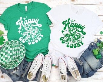 St Patricks Day Shirt, Happy Go Lucky Shirt, Retro Shirt, Lucky Shirt, St Patty Day Shirt, Shamrock Shirt, Irish Shirt, Lucky Shirt Women