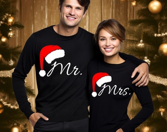 Christmas Couple Shirts, Mr And Mrs Shirts, Newlywed Christmas Tees, Husband And Wife Shirt, Christmas Matching Shirts, Holiday Tees, Santa
