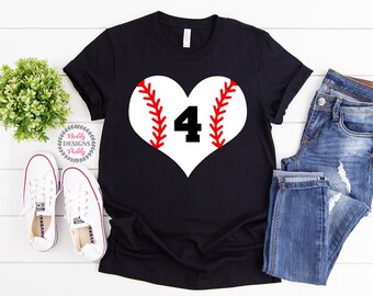 Baseball Heart Shirt, Custom Baseball Shirt, Baseball Mom Shirt, Personalized Baseball Shirt, Softball Mom Shirt, Baseball Number Shirt