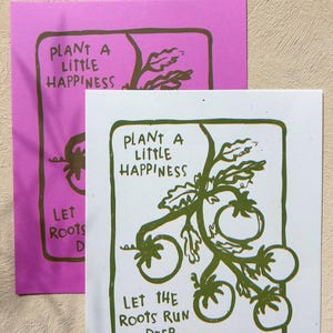 Tomatoes | 8x10 Risograph Print | Crowded Table | Riso Print | Summer Garden Print | Colorful Tomato Plant Illustration | Hand Lettering