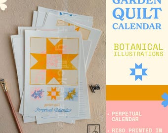 Eeuwigdurende tuinquiltkalender | Riso-print | Botanische illustratie | Memorial jubileumcadeau