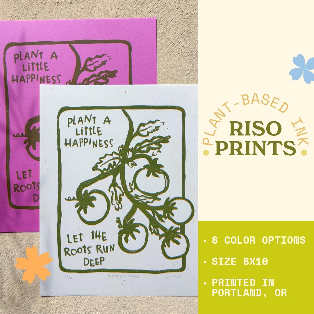 Tomatoes | 8x10 Risograph Print | Crowded Table | Riso Print | Summer ...