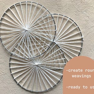 set of 3: warped 7&quot; metal hoops for weaving | pre-warped hoops | beginner weaving kit | round weaving | circle weaving | circle loom