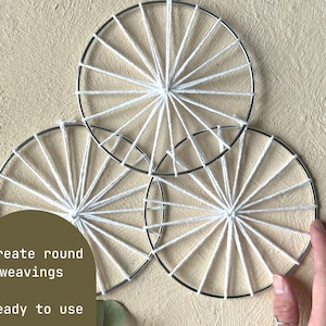 set of 3: warped 5&quot; metal hoops for weaving | weaving kit | round weaving loom | circle weaving | hoop weave | circular loom | weave loom