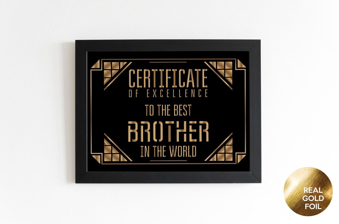 Best Brother Certificate Print Funny Framed Wall Art Gold Foil - Etsy