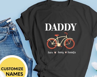 Customizable Father's Day T-shirt, Cycling Daddy, Custom Kids Name Shirt Mens T-shirt, Gift for Dad, CHANGE NAMES, Best Fathers Day Bicycle