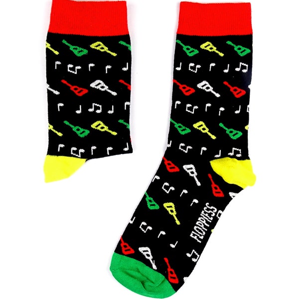 Premium Musik Gitarre Bunt Gemusterte Socken, Unisex, Maten 35-40 und 41-46, Moderne Generatie Baumwolle Sokken für Herren und Damen