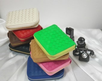 iKlim Handmade Premium Real Sheepskin Leather Small Zip Around Closure Wallet Multi Color Made To Order