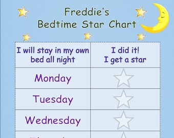 Personalised Sleep In Own Bed Bedtime Night time Reward Star Chart - Teddy or Unicorn