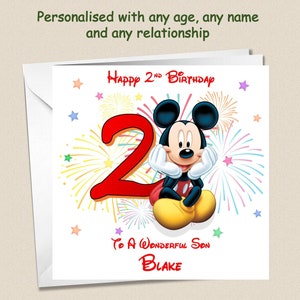 Personalised 2nd Birthday Card Mickey Mouse - Son Grandson Nephew Brother Cousin any relationship