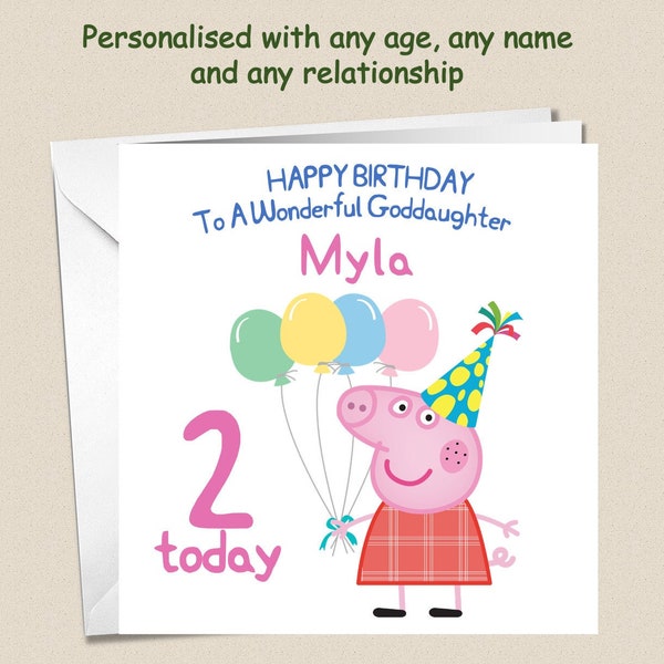 Personalised Birthday Card P Pig - 1st 2nd 3rd 4th 5th 6th Daughter Granddaughter Niece Sister Cousin (PP2)