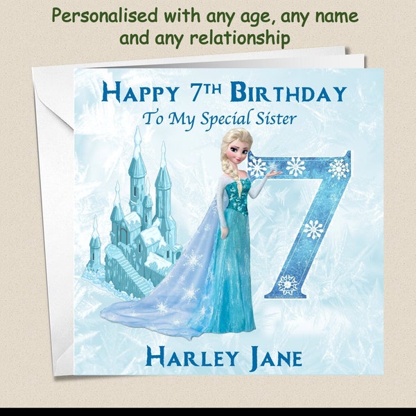 Personalised Birthday Card Frozen Elsa - Daughter, Grand-daughter, Niece, Sister any age, any name, any relationship any name FRZ2