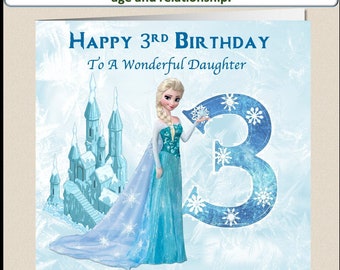 Personalised Birthday Card Frozen Elsa - Daughter, Grand-daughter, Niece, Sister any age, any name, any relationship any name FRZ2