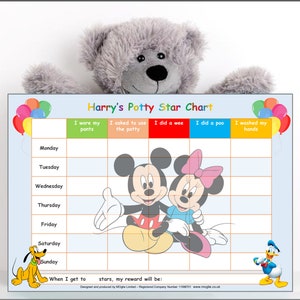POTTY TOILET TRAINING Reward Star Chart Personalised Girls Boys Mickey