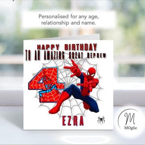 Biglietto di auguri di compleanno personalizzato di Spiderman: nome ed età personalizzati