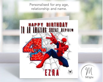 Personalised Spiderman Superhero Birthday Card Custom Name Age Boy Kids Son Grandson Nephew