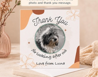 Personalised Thank You Dog Sitter Walker Card  and Keyring Custom Photo Name