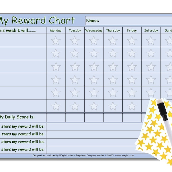 Personalised Reward Chart for Kids, Behaviour Star Chart, Weekly Goals Chores and Routine Tracker