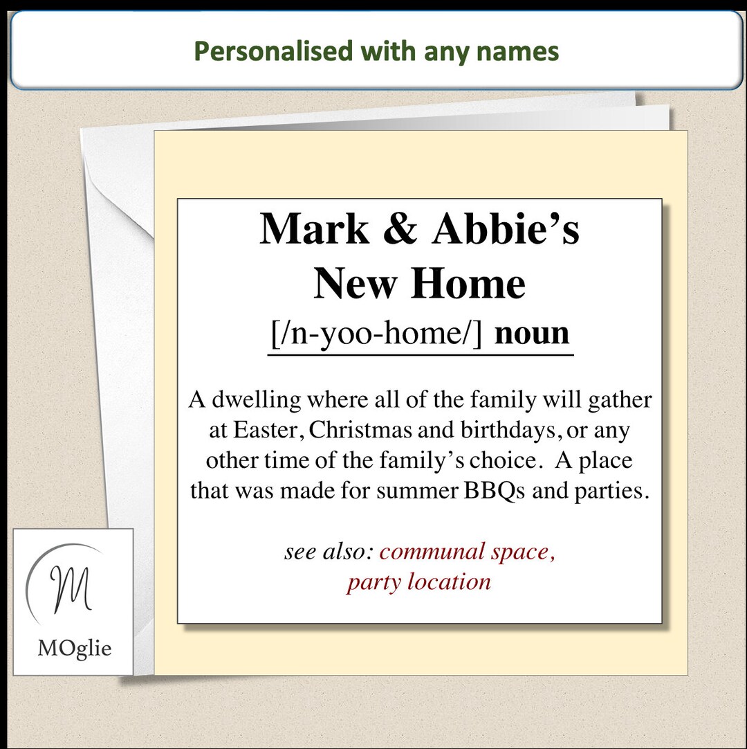 Personalised New Home House Moving Card - Funny Humorous Dictionary ...