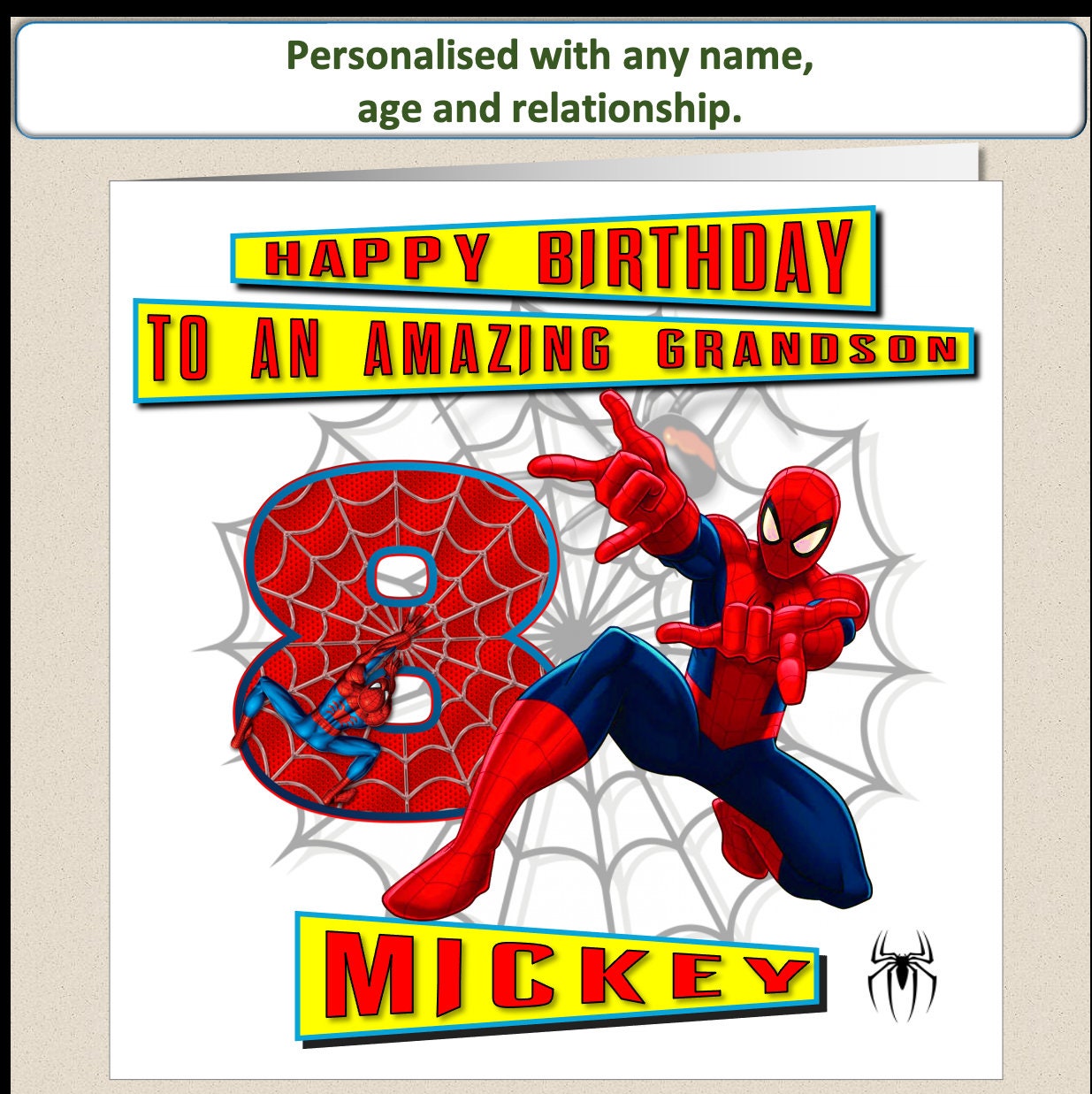 Personalised Spiderman Birthday Card Spider-man - 4th 5th