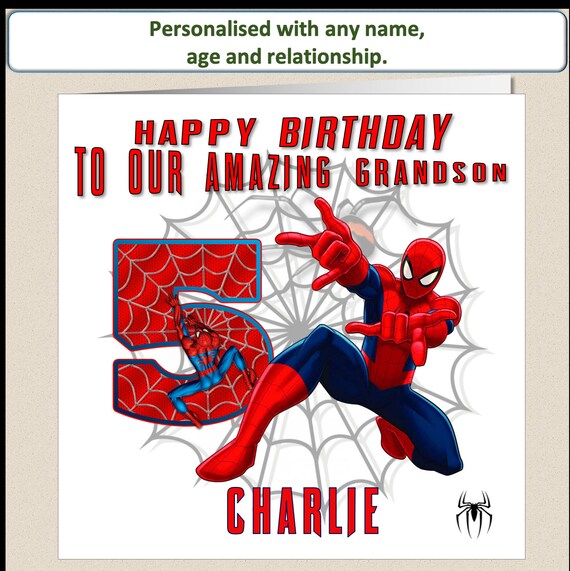 Personalised Spiderman Birthday Card Spider-man - 4th 5th