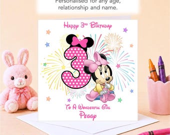 Personalised Minnie Mouse 3rd Third Birthday Card Polka Dot Daughter Granddaughter Niece Sister Little Girl