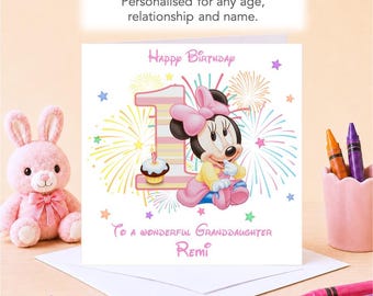 Personalised 1st Birthday Card Minnie Mouse - Daughter, Grand-daughter, Granddaughter, Niece, Sister any relationship