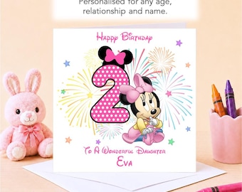 Personalised Minnie Mouse 2nd Birthday Card Polka Dot daughter granddaughter niece sister little girl